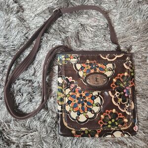 Fossil Brown Floral Crossbody Bag